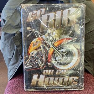 Go Big or Go Home Motorcycle Metal Wall Art - Orange and Silver